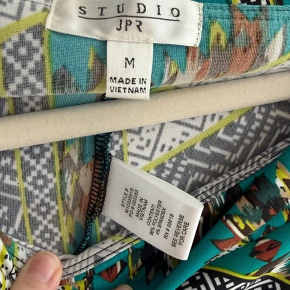 Women’s Teal Geo Print Asymmetrical Skirt - Picture 2 of 5